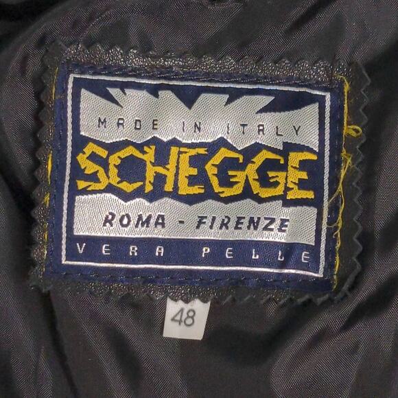 Schegge Womens Blazer Jacket Black Leather Buttons Pockets Half Belt Italy 48 - Picture 7 of 10